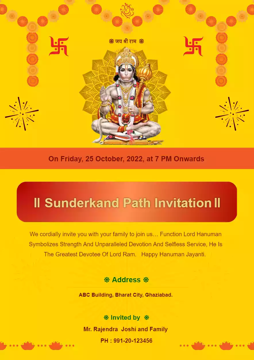 Invitation Card for Sunderkand Path