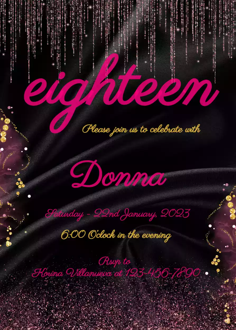 Debut Invitation Card Layout Pink and Black