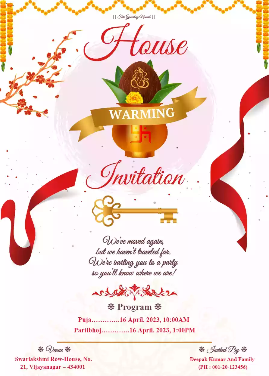 Invitation Card for Griha Pravesh in English