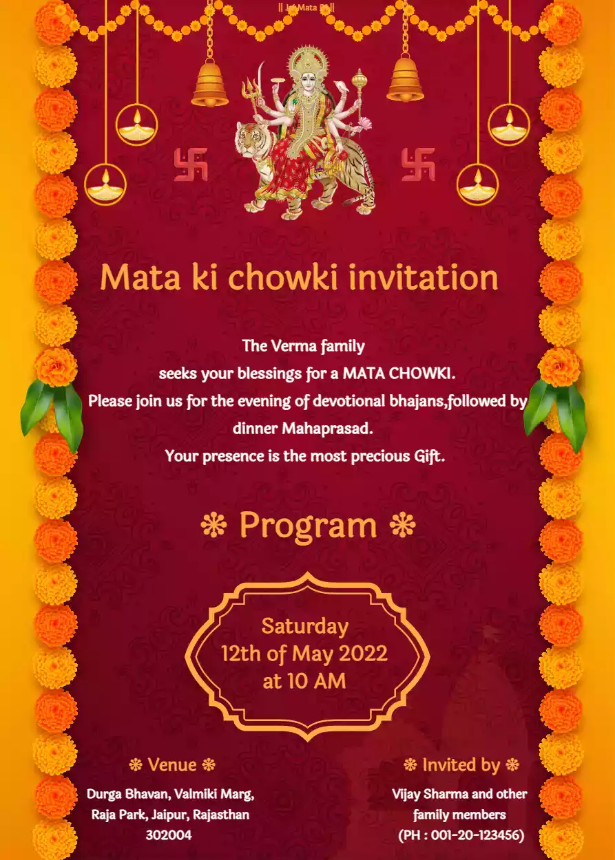 Invitation Card for Mata ki Chowki