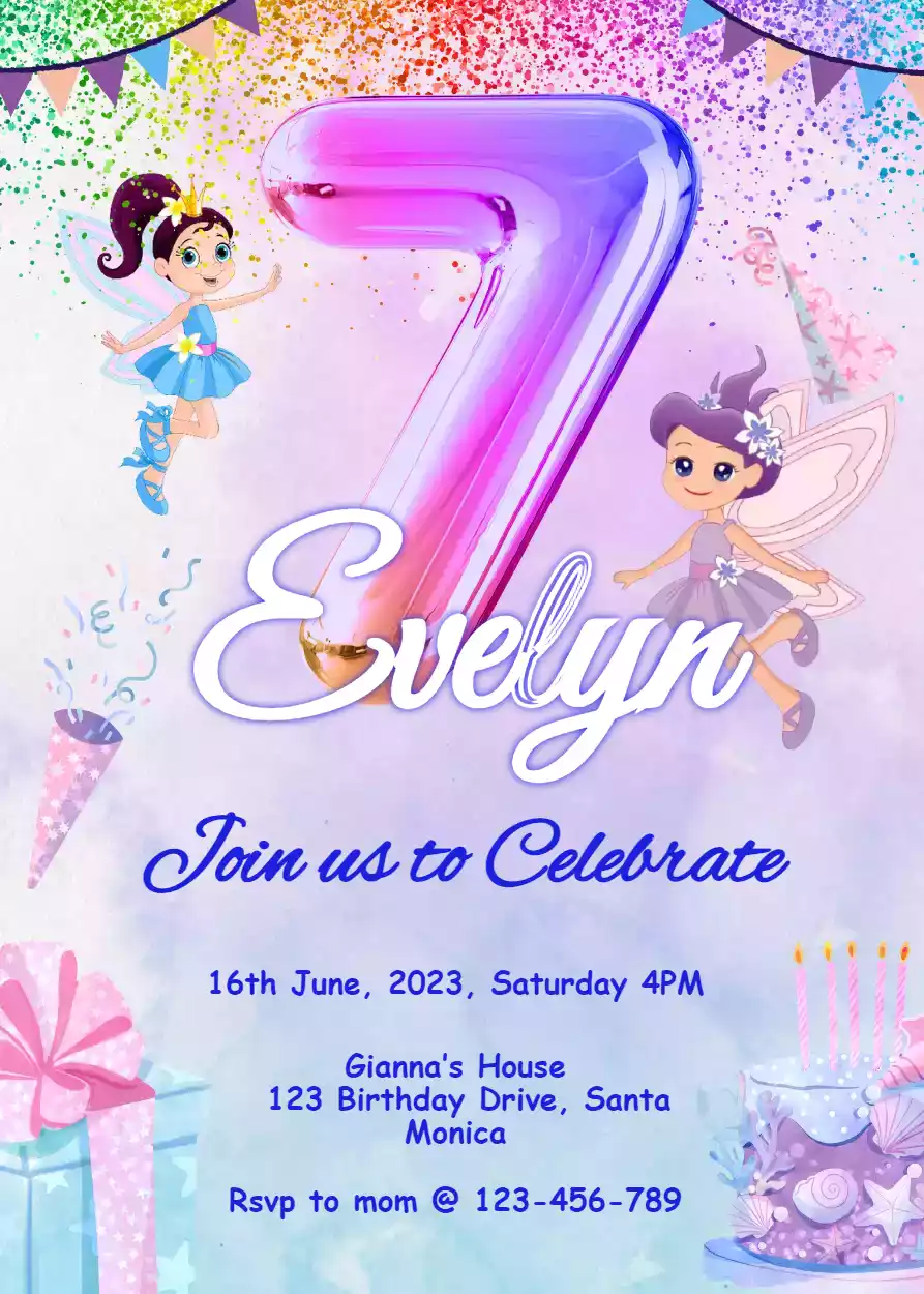 7th Birthday Invitation for Girl