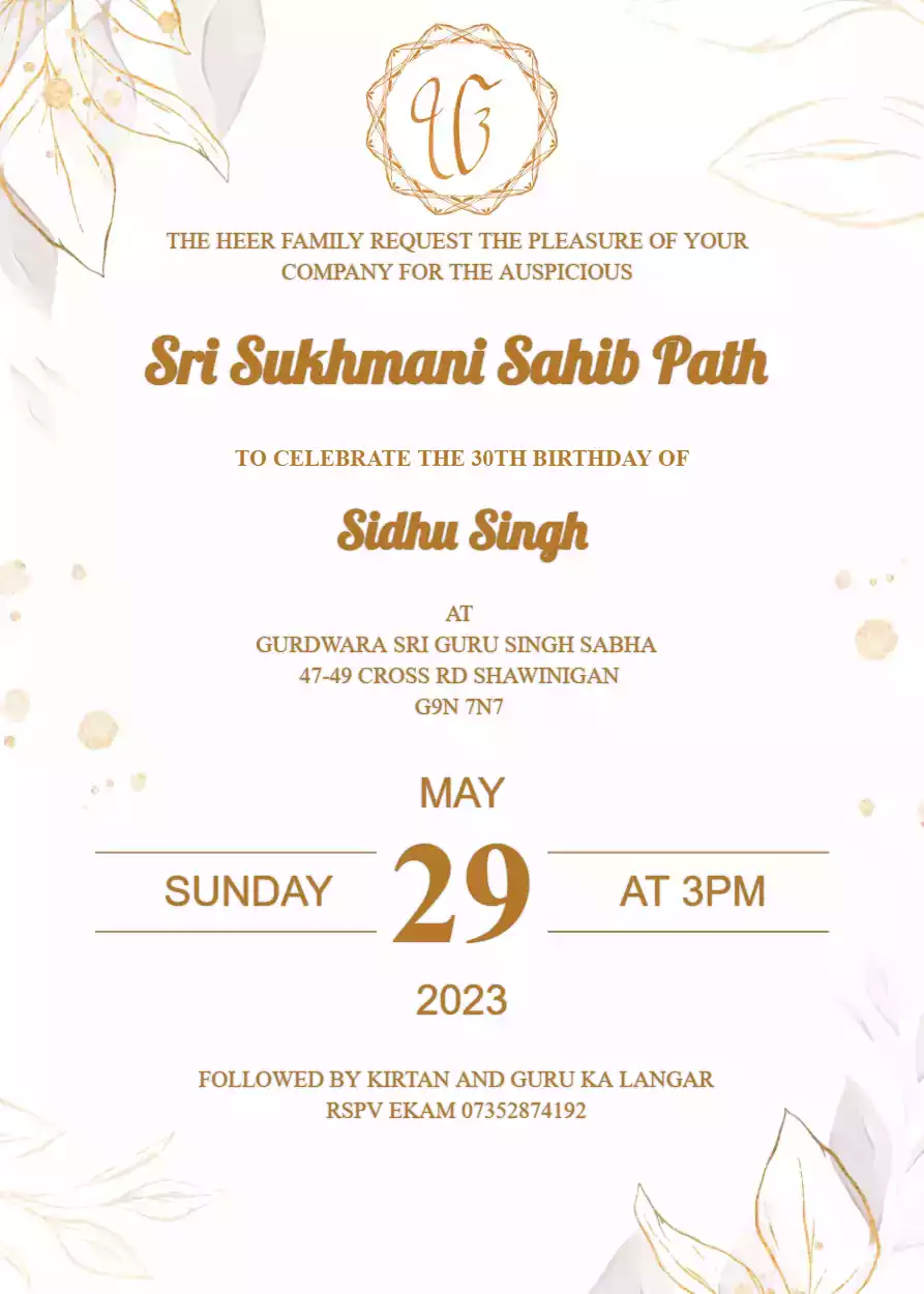 Sukhmani Sahib Path Invitation Whatsapp