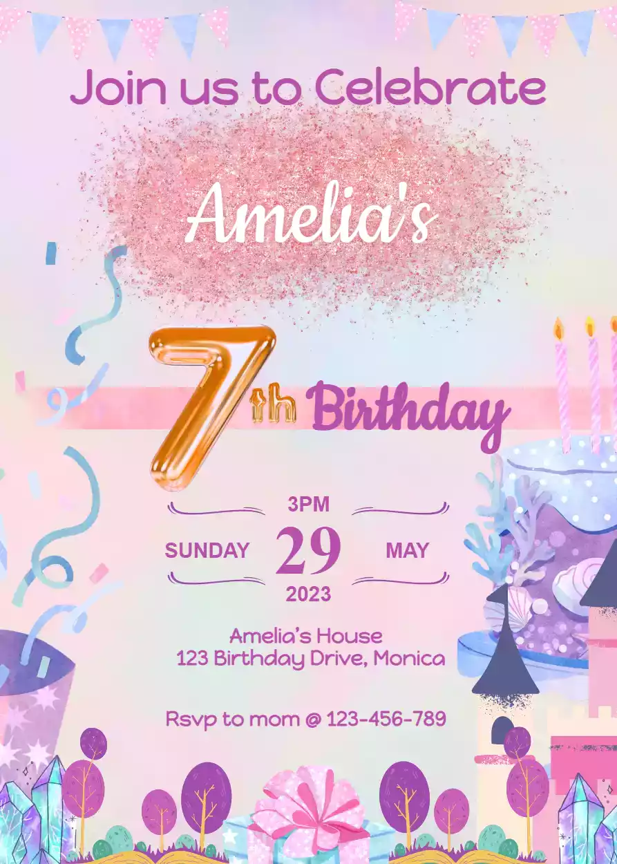 Unique 7th Birthday Invitation