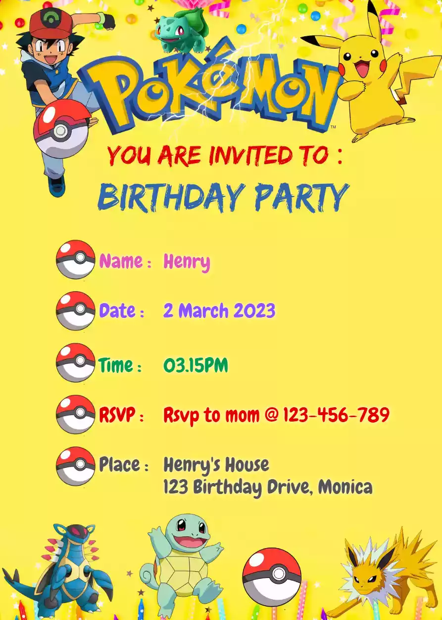 Birthday Invitation Pokemon