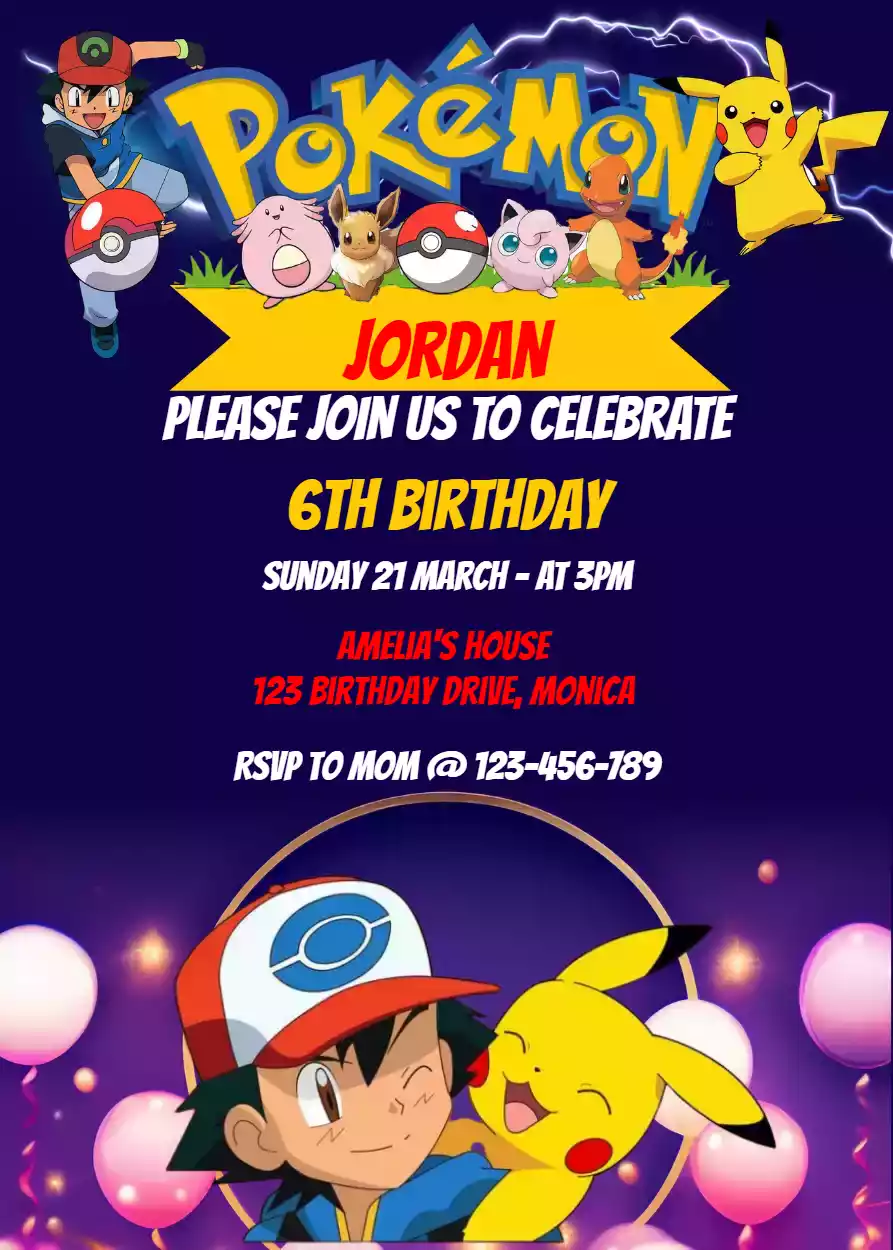Free Editable PDF) Lovely Pokémon Card Themed Birthday Invitation