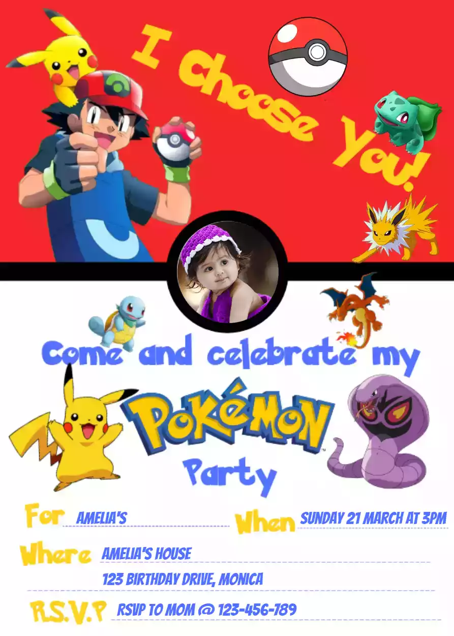 Free Editable PDF) Lovely Pokémon Card Themed Birthday Invitation