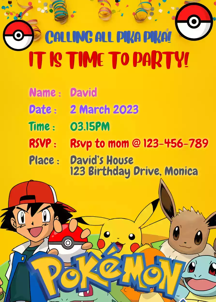 Pokemon Birthday Invitations Free Download