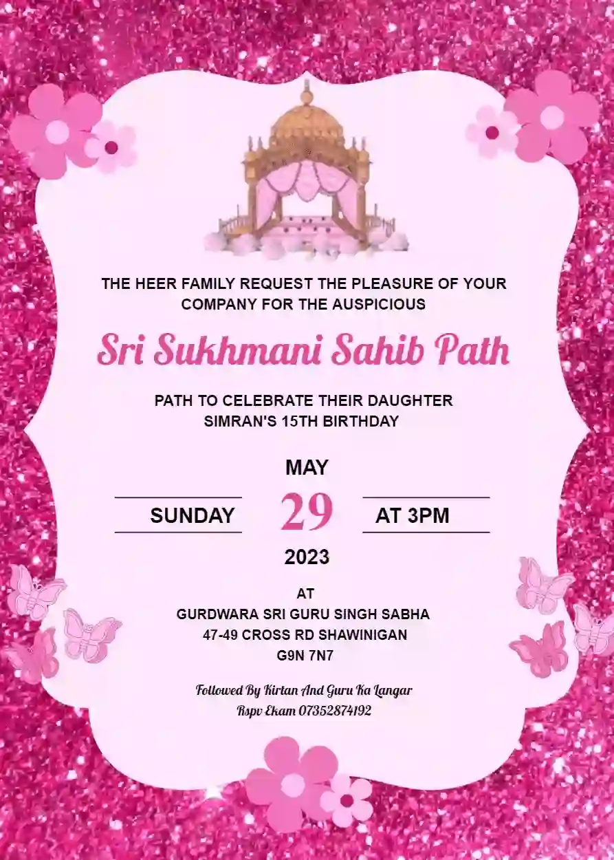 Sukhmani Sahib Path Invitation for Birthday