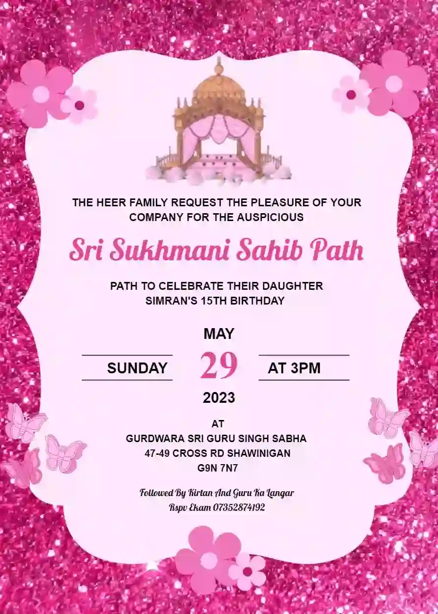 Sukhmani Sahib Path Invitation For Birthday