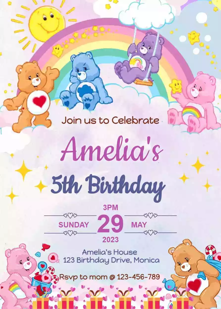 Care Bear Text Invite, Care Bear Birthday, Care Bear Digital Text, Care  Bear Birthday Party, Customizable Digital Invite 
