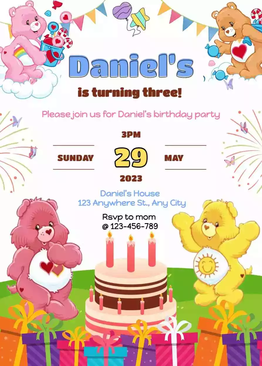 Care Bear Birthday Party Invitations