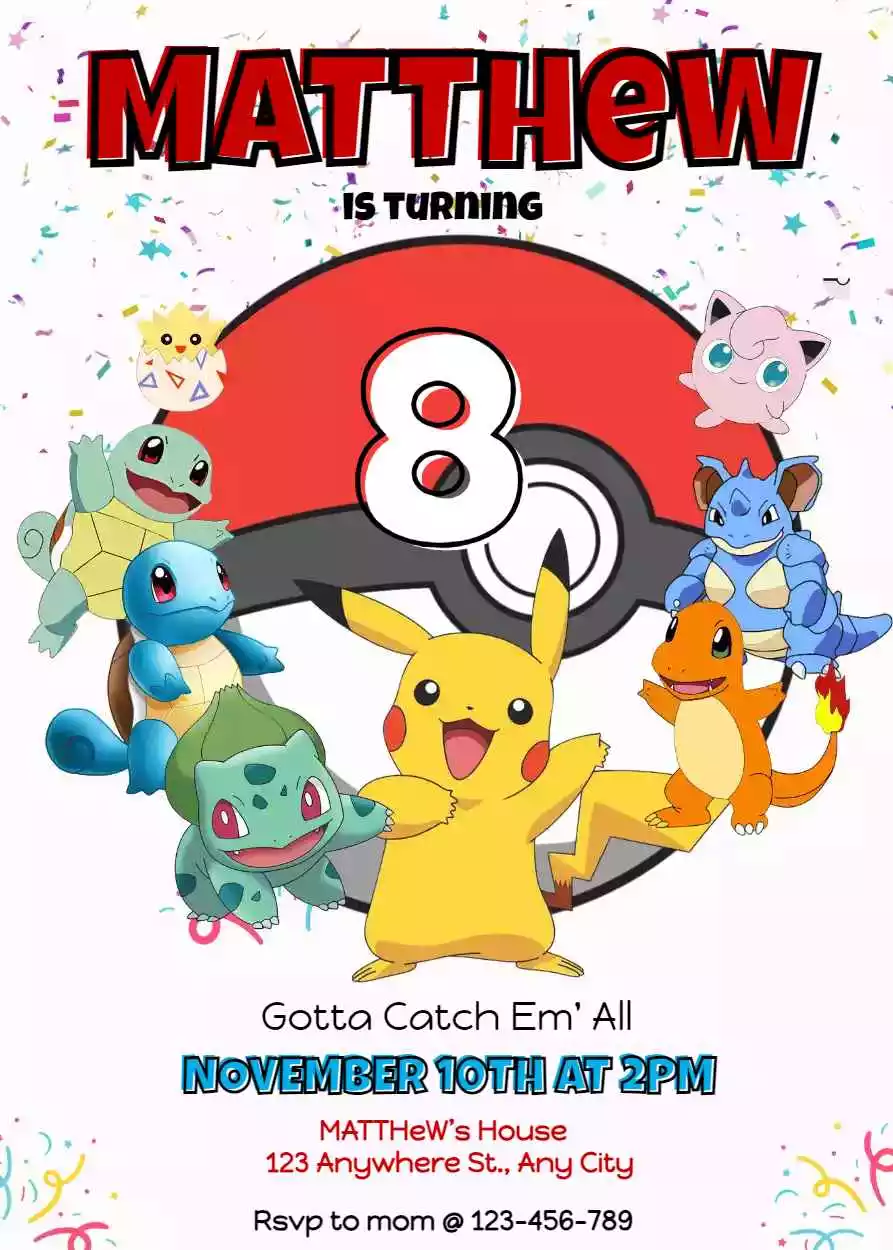 Pokemon Birthday Invitations Printable