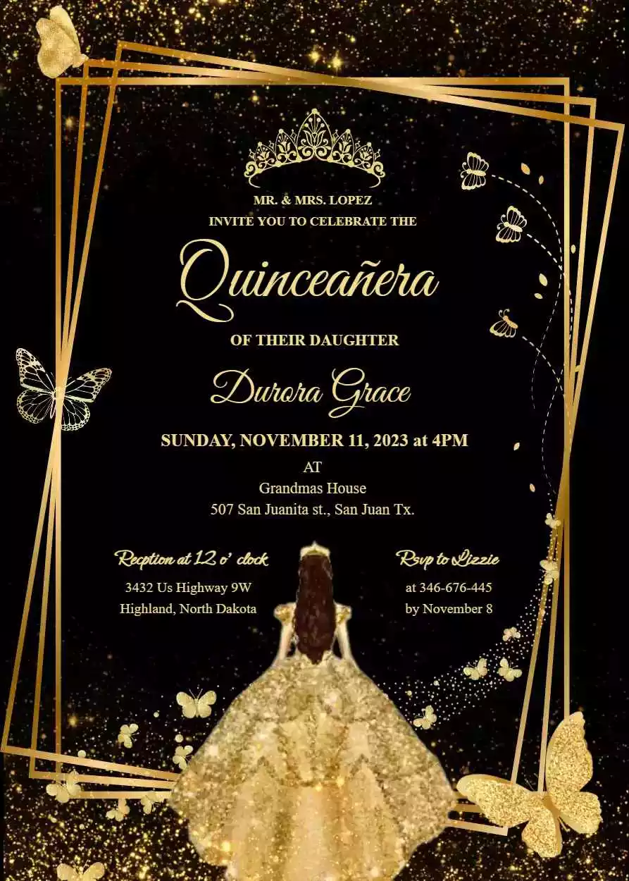Black and Gold Quinceanera Invitations