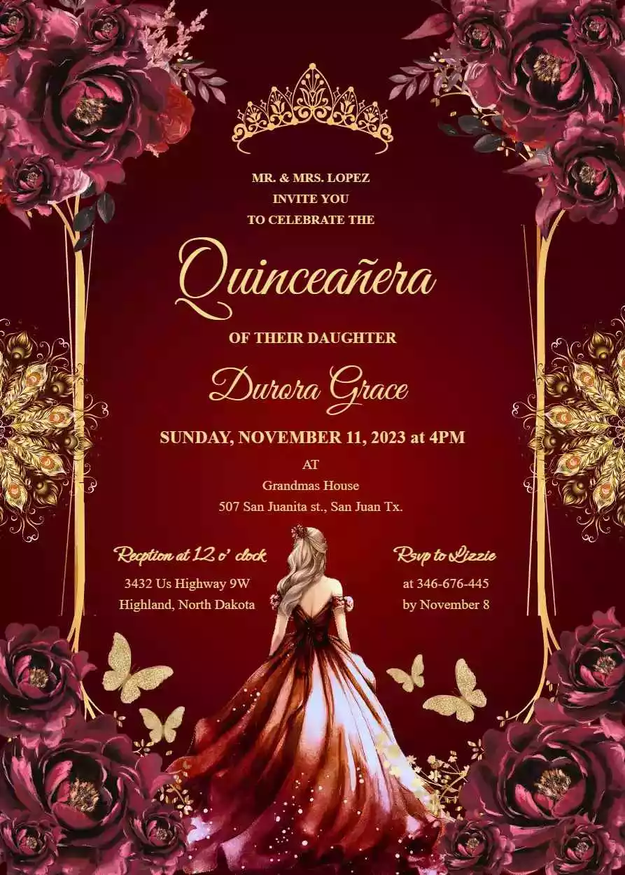 Burgundy Quinceanera Invitations