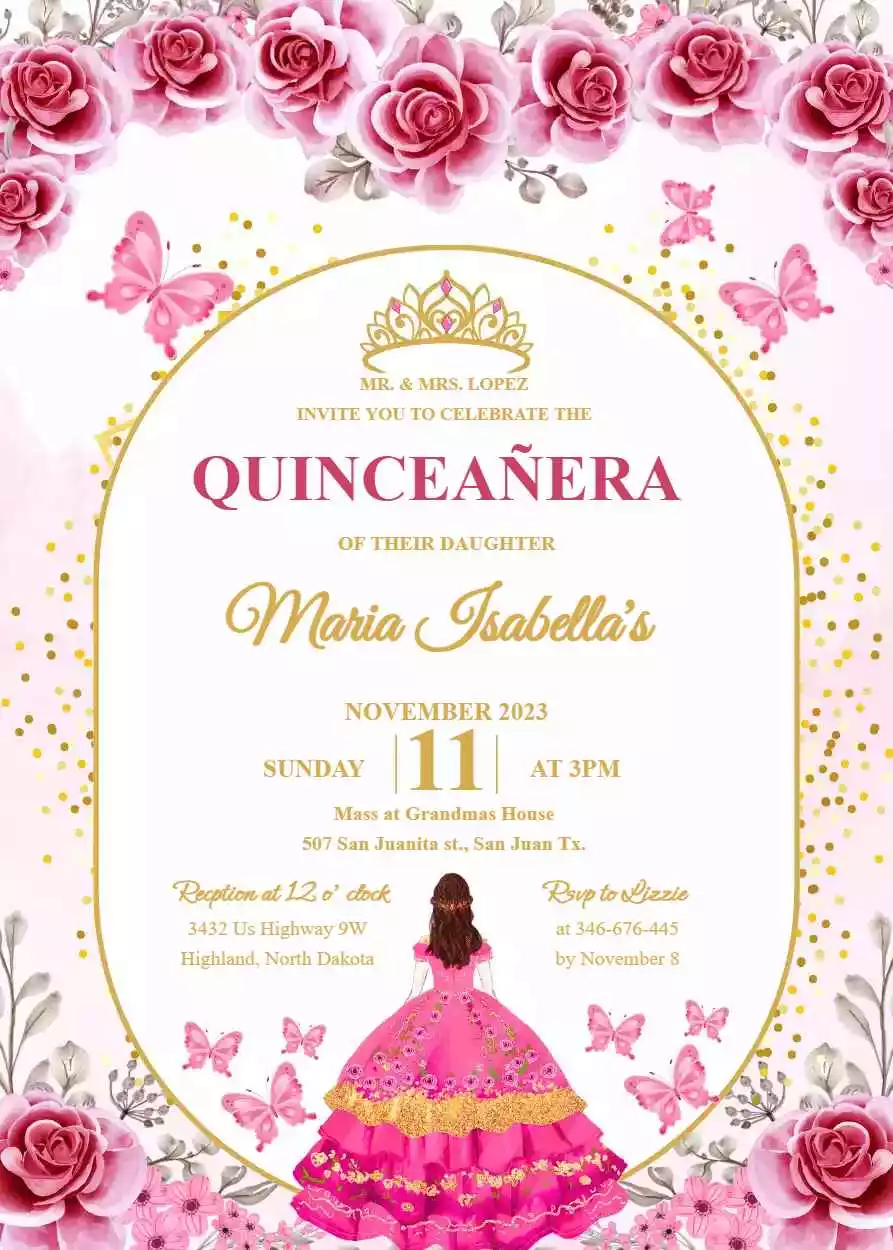 Pink and Gold Quinceanera Invitations