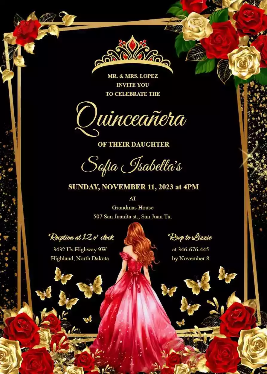 Red and Black Quinceanera Invitations