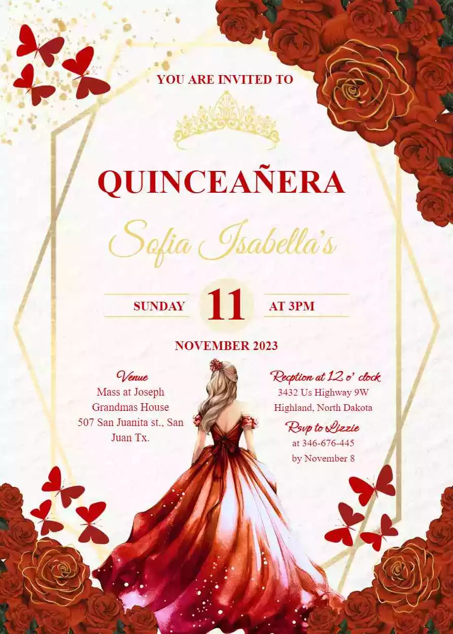 Red and Gold Quinceanera Invitations