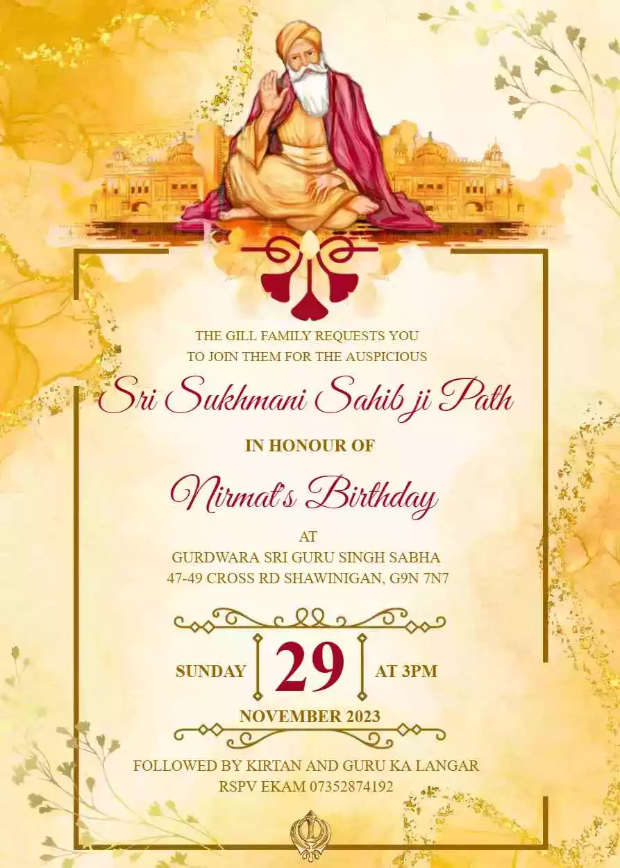 Sukhmani Sahib Path Luxury Invite