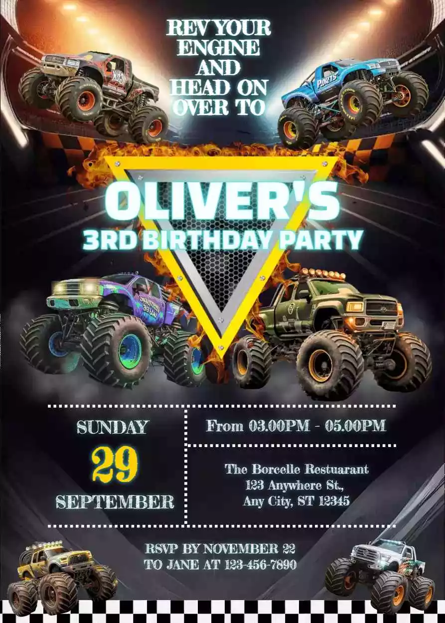 Monster Truck Birthday Invitation