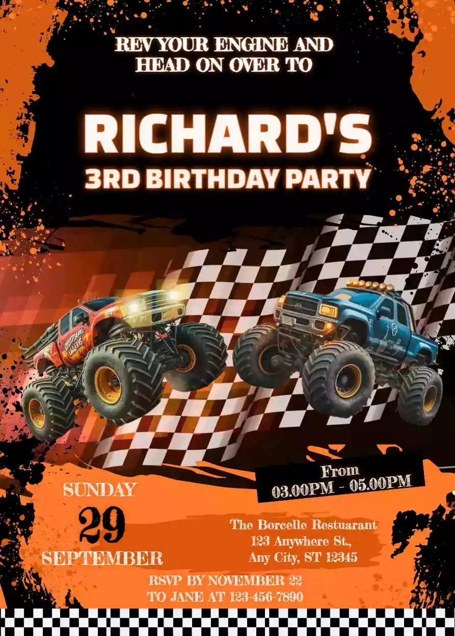 Monster Truck Birthday Party Invitations