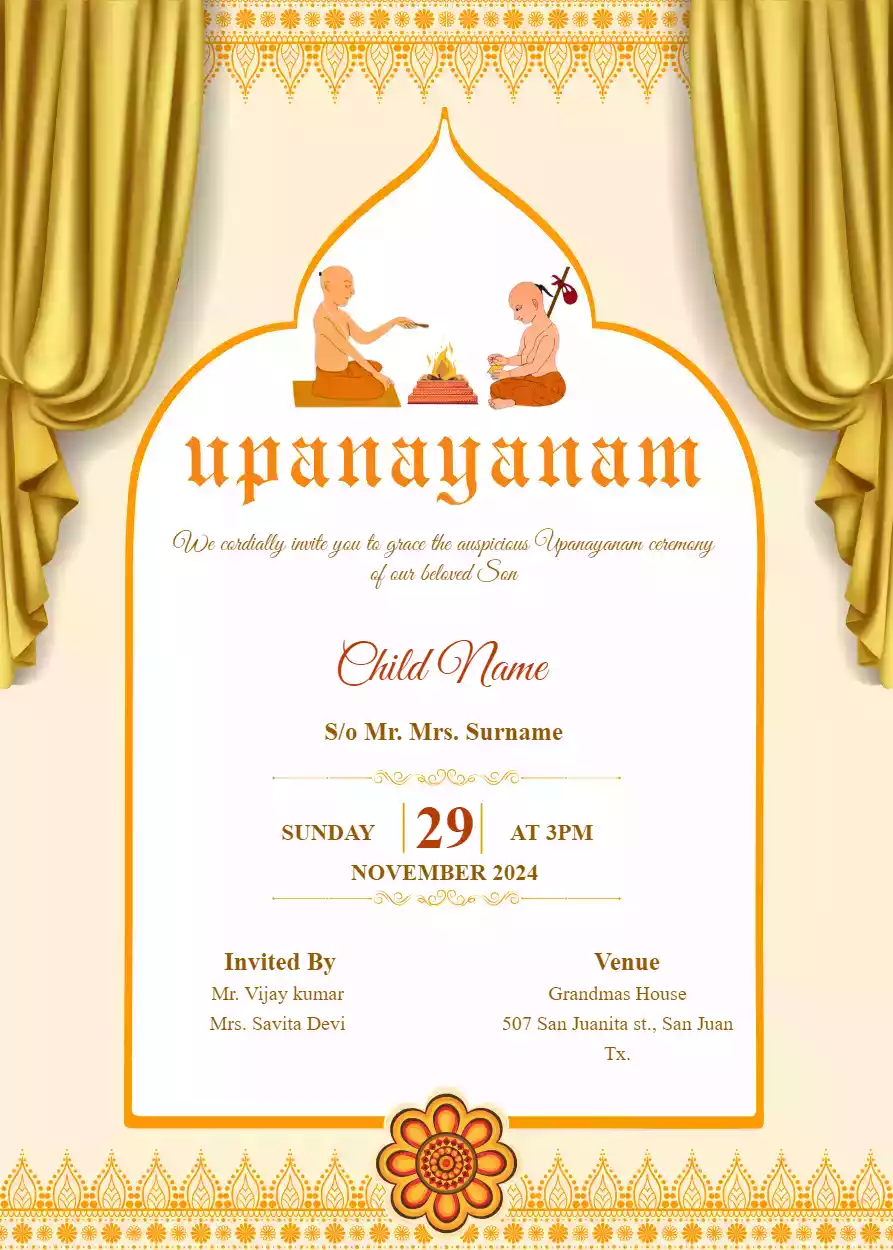Upanayanam Invitation Card In English