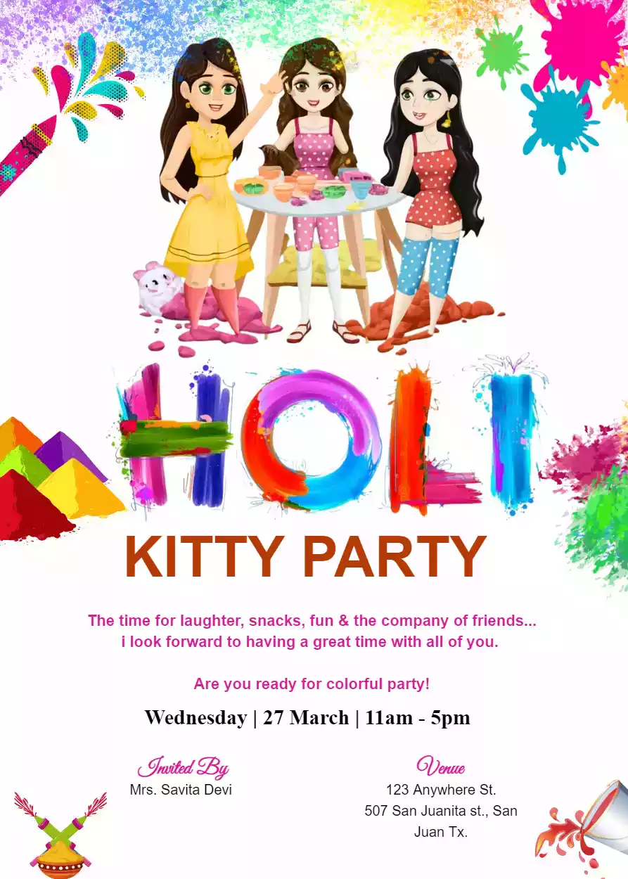 Holi kitty party invitation card