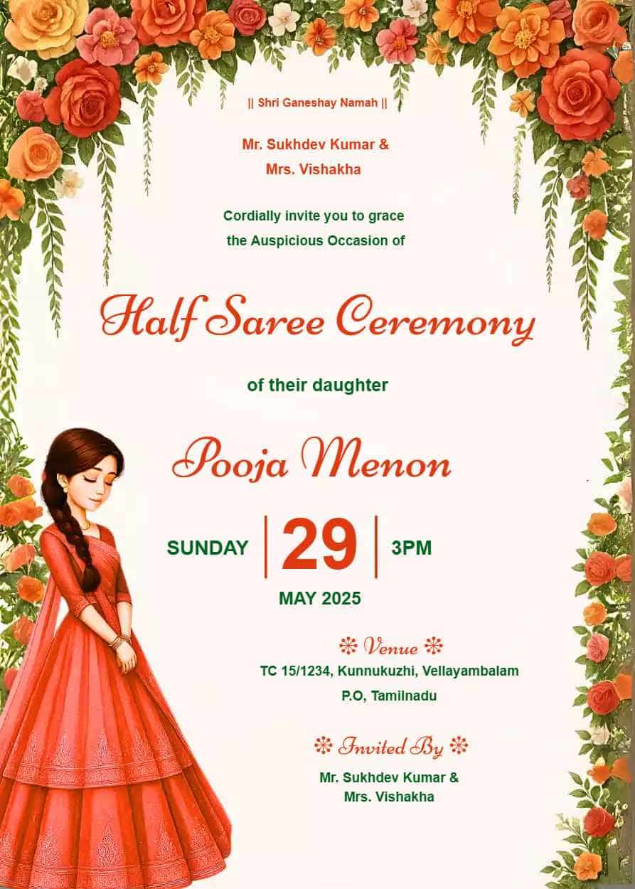 Free Half Saree Function Invitation