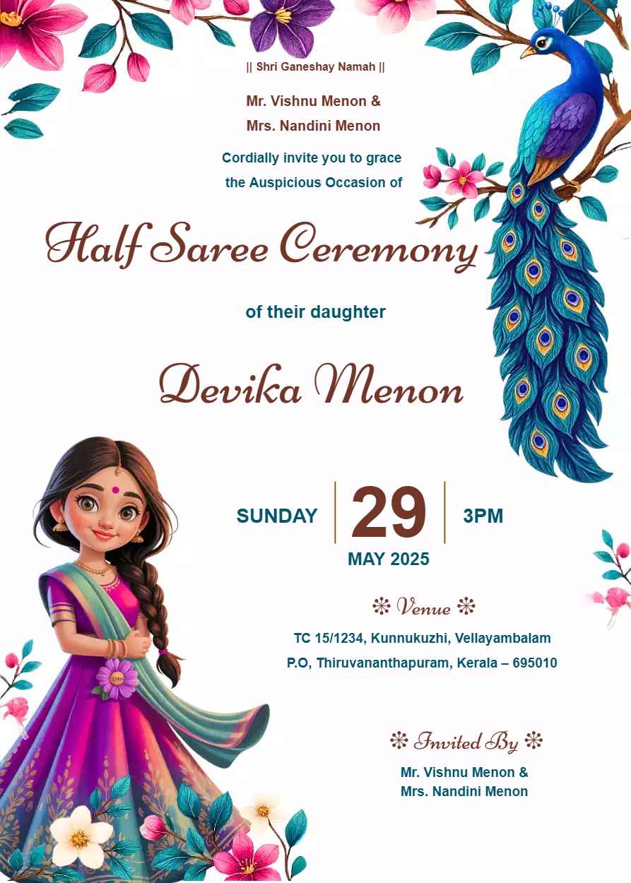 Half Saree Function Invitation Cards