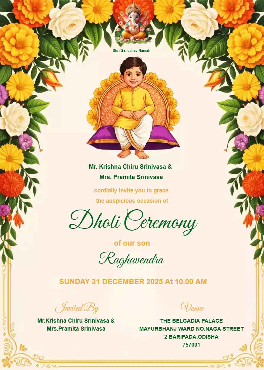 Dhoti Ceremony Invitation Cards