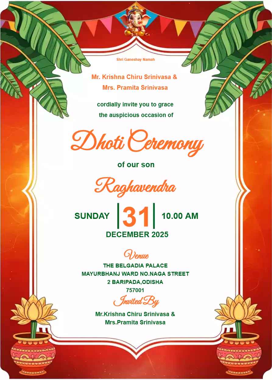 Dhoti Function Invitation Cards Online Free