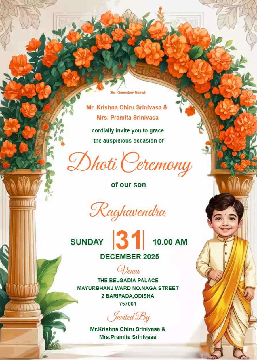 Dhoti Function Invitation in English​