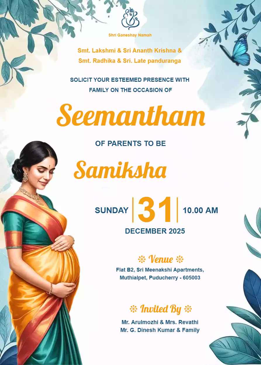 Seemantham Invitation In English​