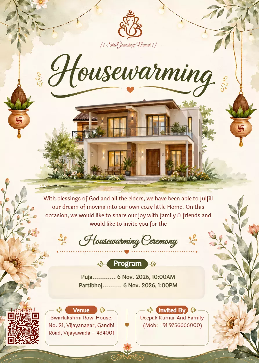 Griha Pravesh Invitation in English