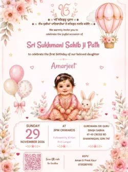 Sukhmani Sahib Path Invitation for Girl Birthday