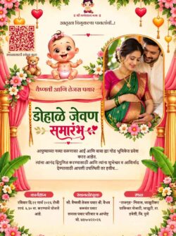 Floral Baby Shower Invitation Card in Marathi